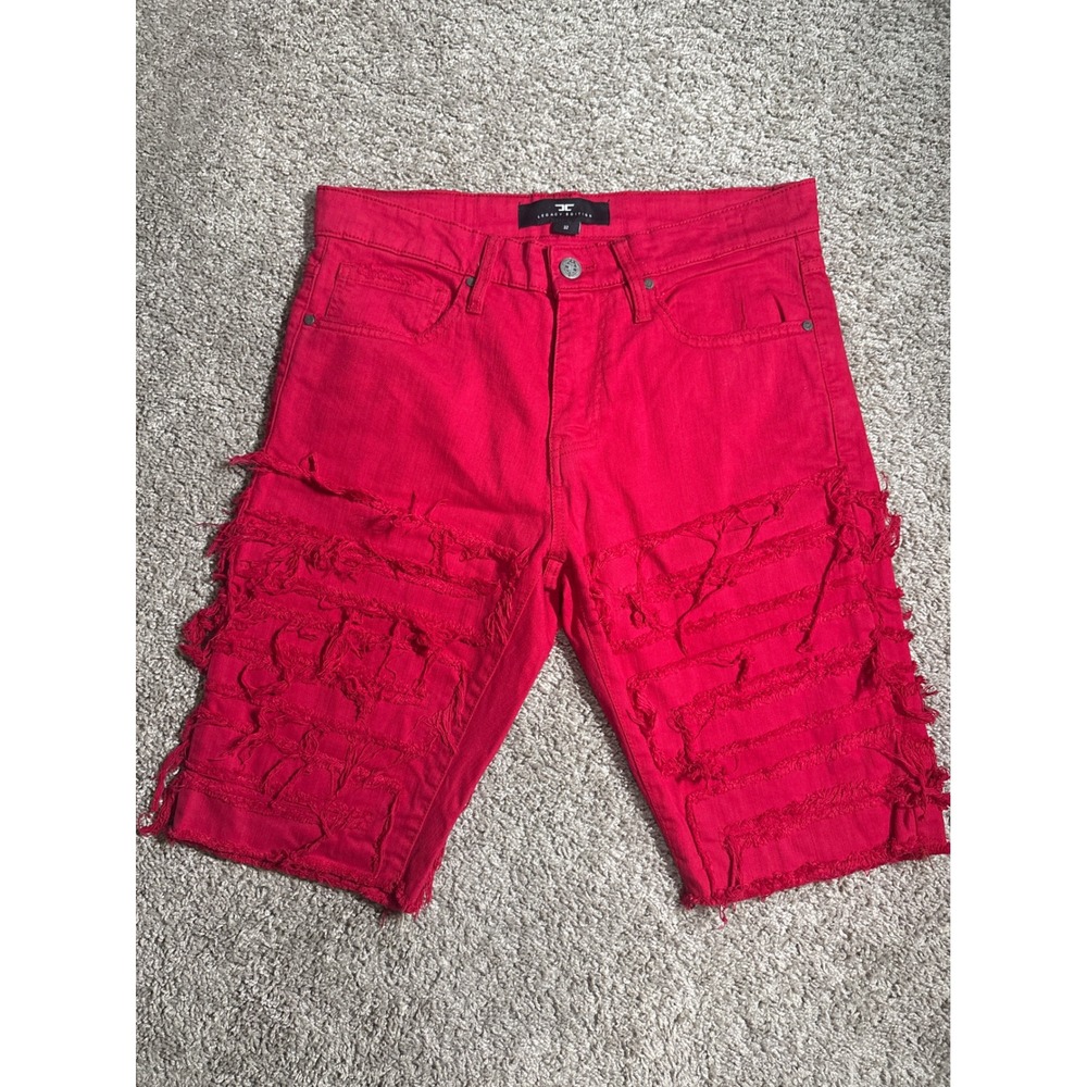 Legacy‎ Edition Mens Red Heavily Distressed Denim Shorts Streetwear Size 32